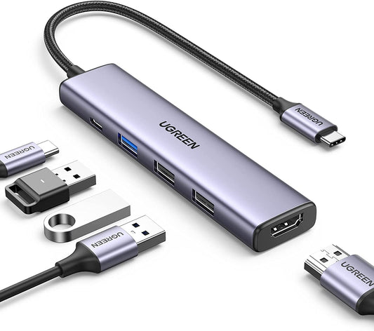 Revodok USB C Hub, 5-In-1 USB C Multiport Adapter with 100W PD, 4K HDMI, 3 USB-A Data Ports, Aluminum USB Type C Hub for M1/M2 Macbook Air, Iphone 15 Pro/Pro Max, Galaxy, Surface Go, XPS, Ipad
