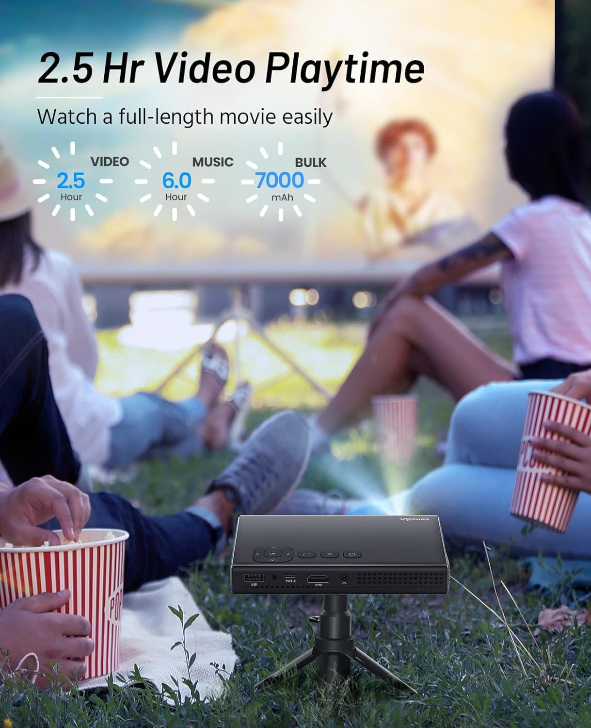 Projector,  Mini Projector Supported 5G Wifi with Bluetooth, 500 ANSI DLP Portable Projector, Rechargeable Phone Projector for Travel Compatible with Ios, Android, TV Stick